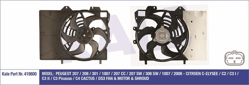 FAN MOTORU (320W) P207 P208 P2008 P301 C2 C3 C3 II C3 III C3 PICASSO C4 CACTUS C ELYSEE DS3 EP6 1,6 - KALE 419800