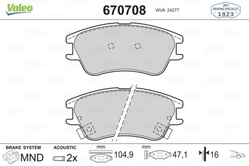 Hyundaı Fren Balatası On Atos 98-> - Valeo 670708