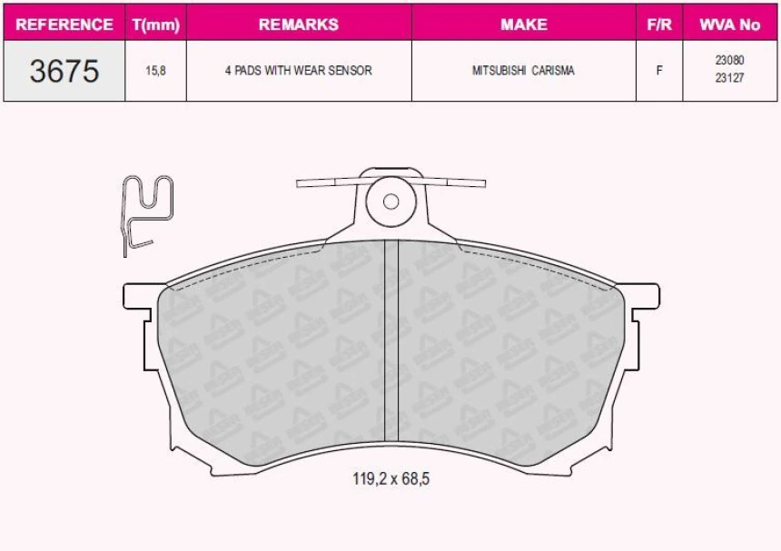Mitsubıshı On Fren Balatası Carısma 1.6i 96>01 - Beser 3675
