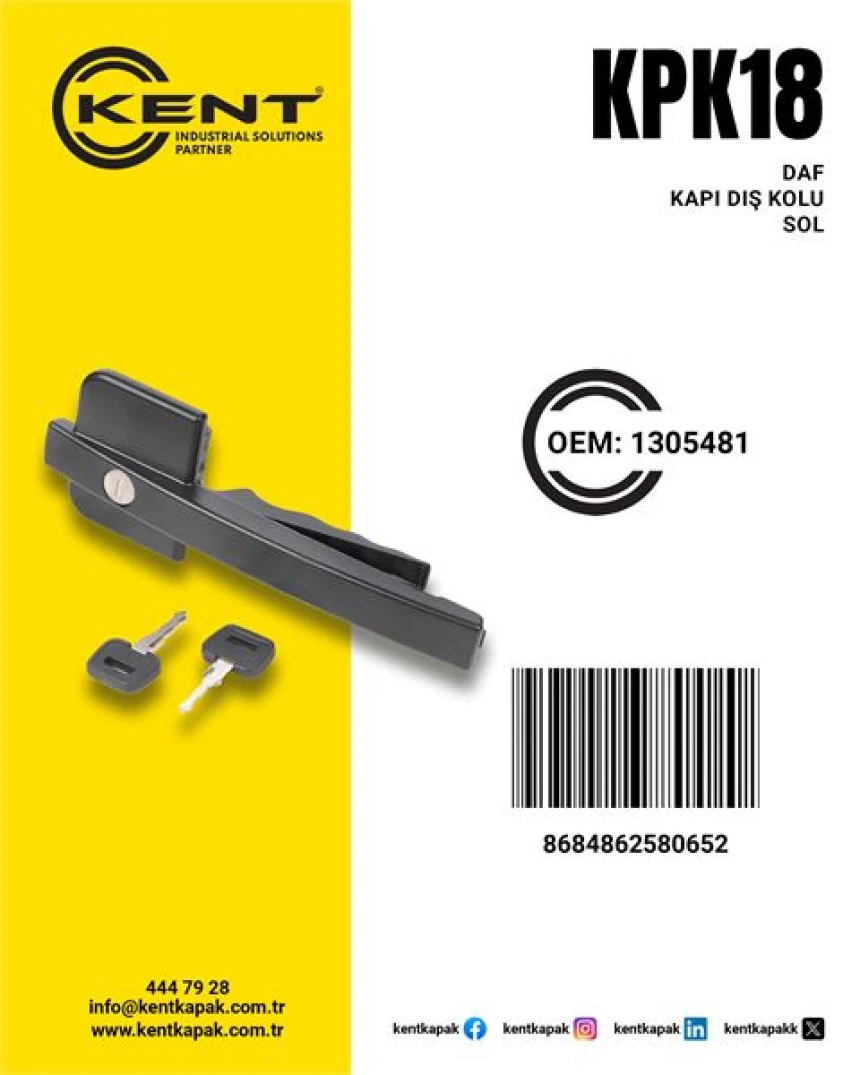 Daf Truck Kapı Kolu (sol)  Daf Xf 95 105 F,,2002 2006> / 95 Xf,,1997 2002 / 95 …1987 1998 - Kent Kpk-18
