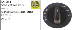 Unıversal Far Anahtarı>audi A6 05-11  Q7 07--> Far Anah. Auto     >>4f1941531d - Mcar-An1564