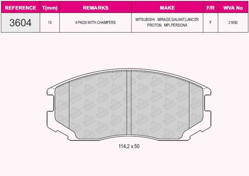 Mitsubıshı On Fren Balatası Colt 92>96 Galant 88>92 Lancer 88>92 Proton 96>00 - Beser 3604