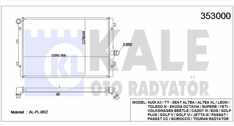 MOTOR RADYATORU A3 1,6 / 2,0TDI LEON GOLF V 2,0TDI 04> - KALE 353000