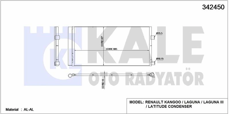 Renault Klima Radyatoru Laguna III 07>15 Latıtude 10> 1.5 DCI / 2.0 DCI - Kale 342450