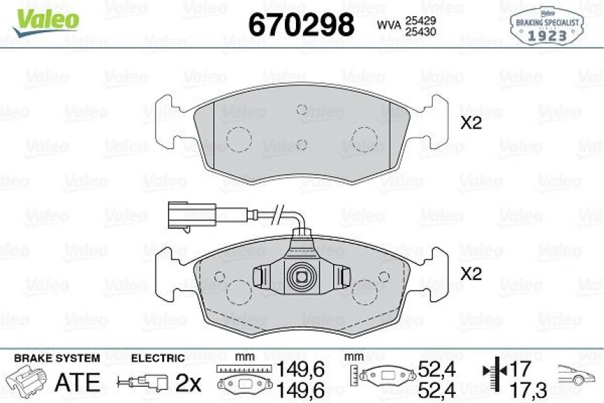 Fiat On Fren Balatası Punto Evo 500 1,2 / 1,3 / 1,4 09> - Valeo 670298