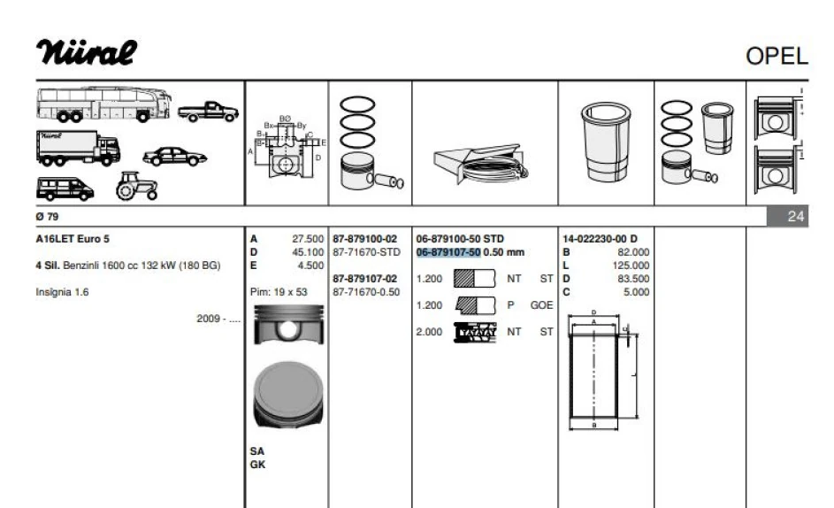 Opel Motor Segmanı İnsignia (a 1,6let) / (180hp) / (79,50mm) / (050 Farklı) - Goetze 68791075g