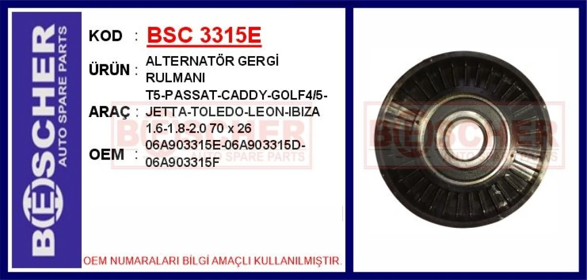 Vag Alternator Gergi Rulmanı Bora Golf IV Polo Octavıa Fabıa İbiza Leon Toledo A3 1.6 / 1.8 / 1.9tdi 94> - Bsc 3315e