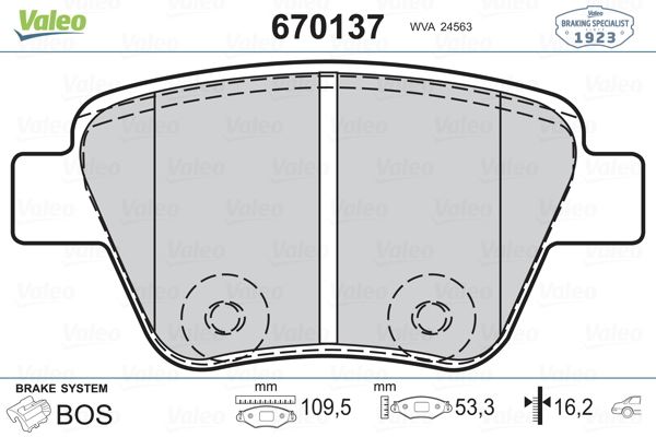 ARKA FREN BALATASI LEON CADDY OCTAVIA 1,4TSI / 1,6 / 1,8TSI / 1,9TDI / 2,0 09 / 04> - VALEO 670137