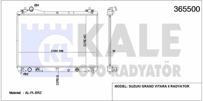MOTOR SU RADYATORU GRAND VITARA 2005 2015 OTOMATIK VITES (450X698X16) - KALE 365500