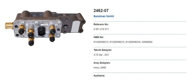 SANZIMAN TARAKLAMA VENTILI (VENTIL BLOGU) MAN 16S-1820/1821/1822/2220/2221/2222/2223/2520/2520/2521/ - MAY 2462-07