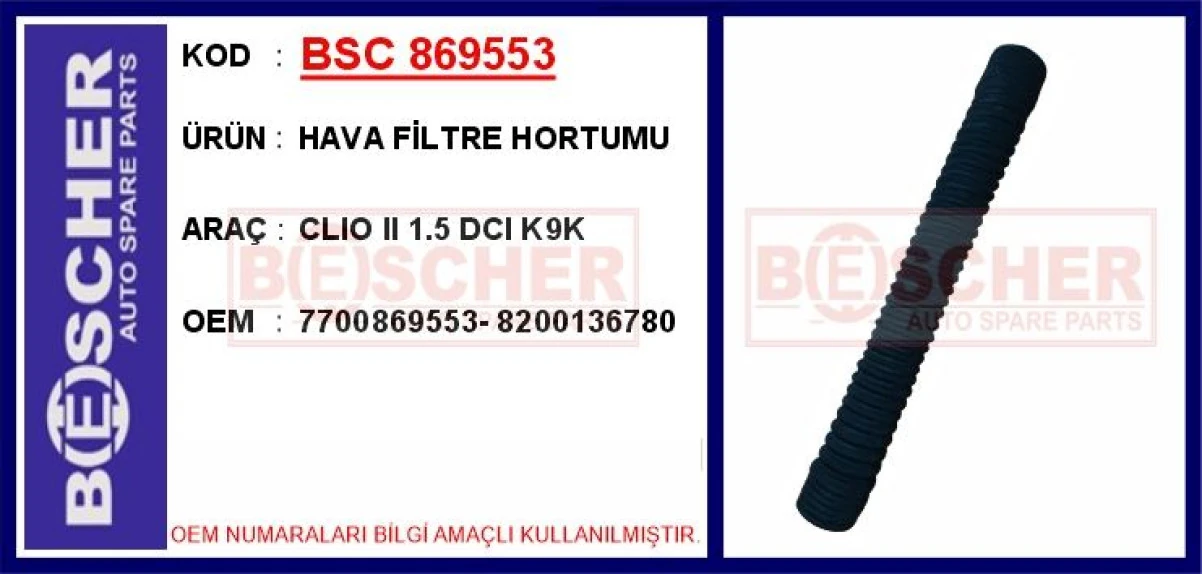 Renault Hava Filtre Hortumu Clio II 1.5 DCI K9k - Bsc 869553