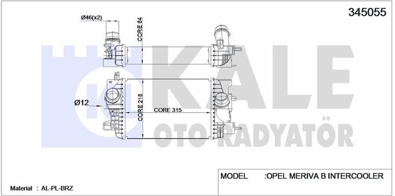 TURBO RADYATORU MERIVA B A14NET - KALE 345055