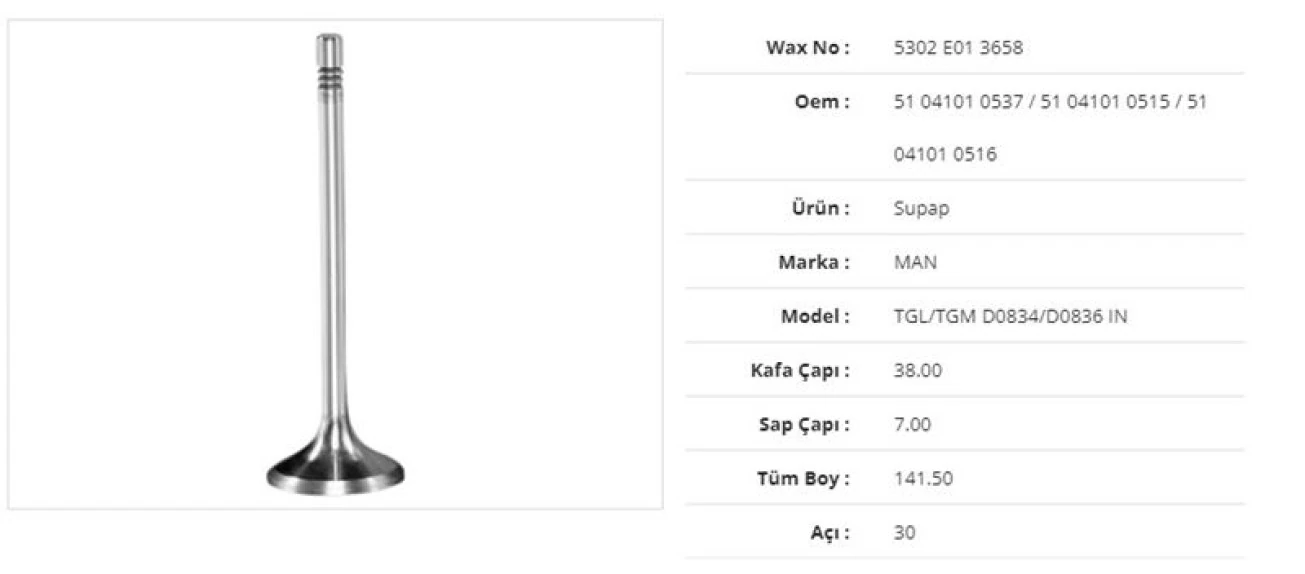 Man Truck Subap Emme Man Tgl/tgm D0834/d0836 38kx7sx141,5bx30a  (6adet) - Wax 5302 E01 3658