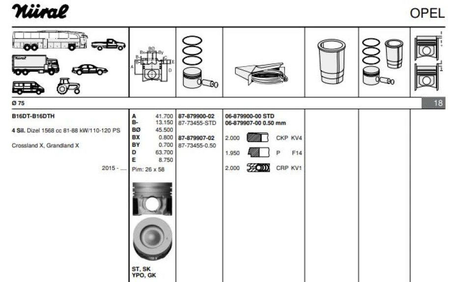 Opel Piston Segman Std 75 MM Dv6c, Dv6fc Euro  6 Focus IV 17> 1.5 Ecoblue Peugeot 208  308  3008 17> Citr - Goetze 8773455std000g