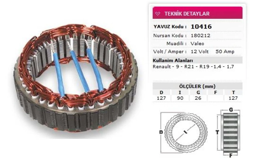 Renault Eski Stator Valeo Tip 12v 50a Renault 9 R21 R19 1,4 1,7 Nursan 180212 - Yavuz 10 416