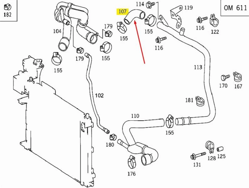 Mercedes Termostat Hortumu V-Class 638/2 99>03 Vito 638 99>03 - Ucpa 10h128134
