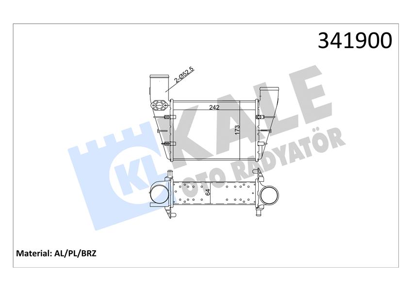 TURBO RADYATORU (INTERCOOLER) PASSAT A4 A6 1,8T 1,9TDI 00>05 - KALE 341900