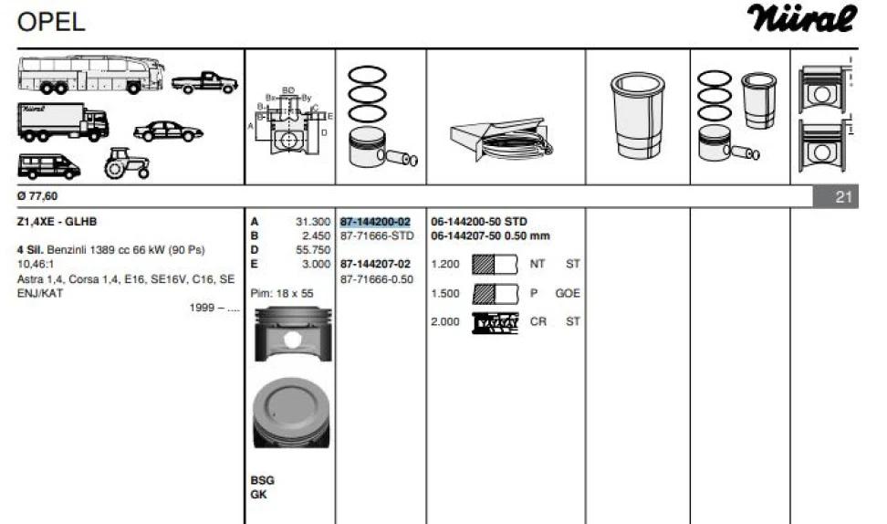 Opel Piston Segman Z14xe Astra G Corsa C (77,60mm) Std - Goetze 8771666std000g