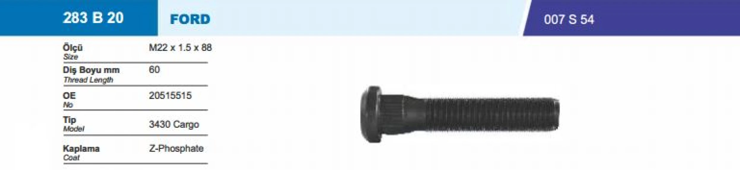 Ford Truck Bijon Ve Somunu On - Ford Cargo / 3430 M22x1.5x32xsw32 - Besel 283b20-007s54