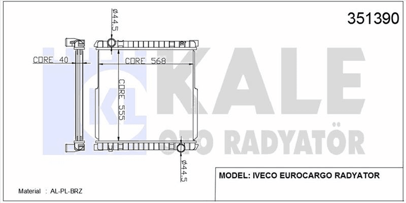 MOTOR SU RADYATORU IVECO EUROCARGO I III 00>15 (MT) / (CERCEVESIZ) [555X569X40] (AL PL BRZ) - KALE 351390
