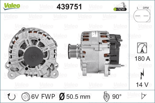 ALTERNATOR 12V 180A BOSCH TIP SUPERB 0815 PASSAT 0711 CRAFTER 1116 T6 T7 10 - VALEO 439751