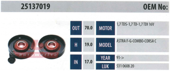ALTERNATOR GERGI RULMANI Y17DTI CORSA C COMBO C  /    IVECO / EUROTRAKKER-EUROSTAR-EUROTECH 99>04 - ABA 25137019