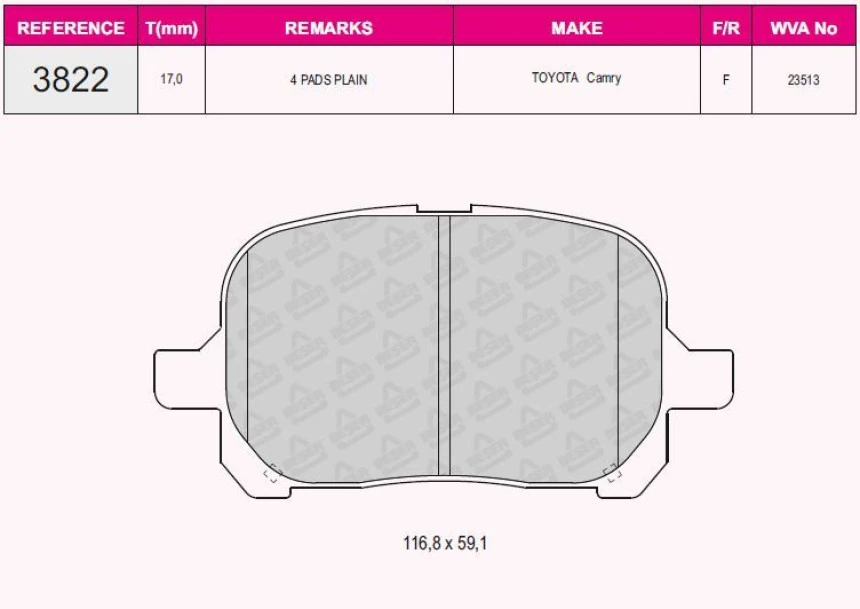 Toyota Fren Balatası Toyota Camry 3.0 V6 24v 96-01 Previa Tarago - Grap 93822