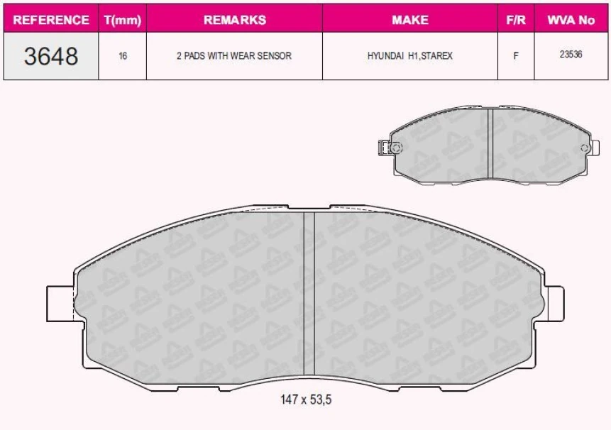 Hyundaı Ticarı On Fren Balatası Hyundaı Starex 2.5 97-02 - Grap 93648