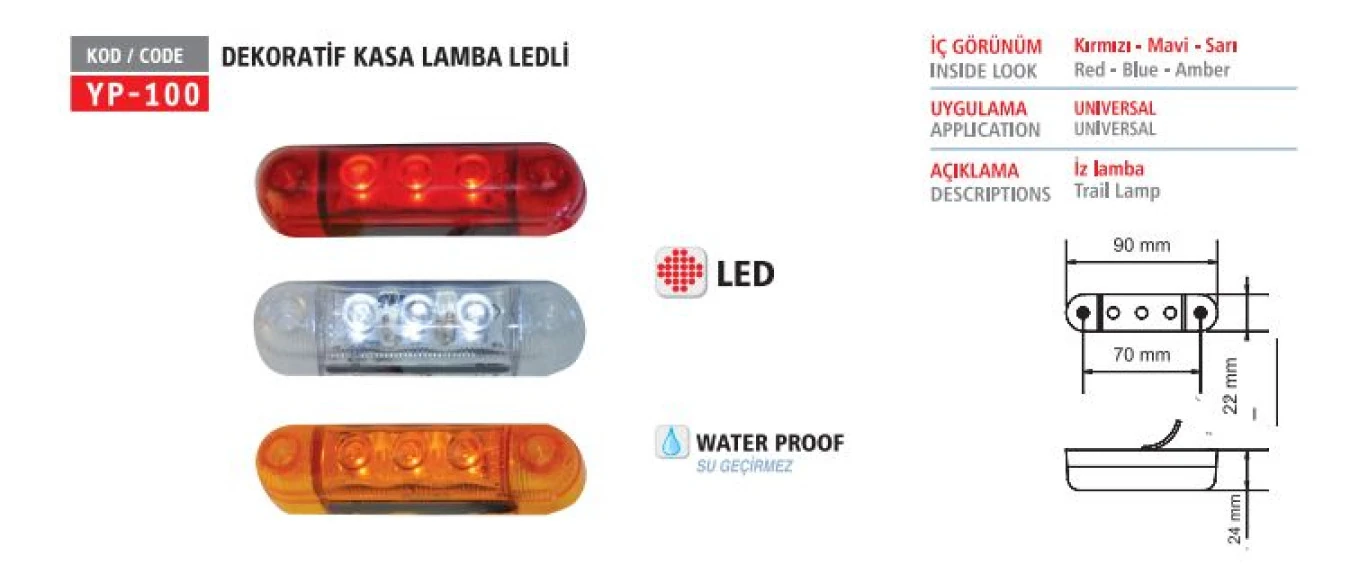 Unıversal Truck Unıversal Hella Tip Reflektor Lamba Sarı Ledli 12/24v - Yuceplast Yp-100 S
