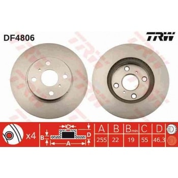 ON FREN AYNASI HAVALI TOYOTA YARIS VVTI 06-13 KAMPANALI (255×4) - TRW DF4806