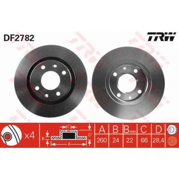 ON FREN DISK AYNASI HAVALI P406 1,6 1,8 16V 1,9 1,9TD 95> - TRW DF2782