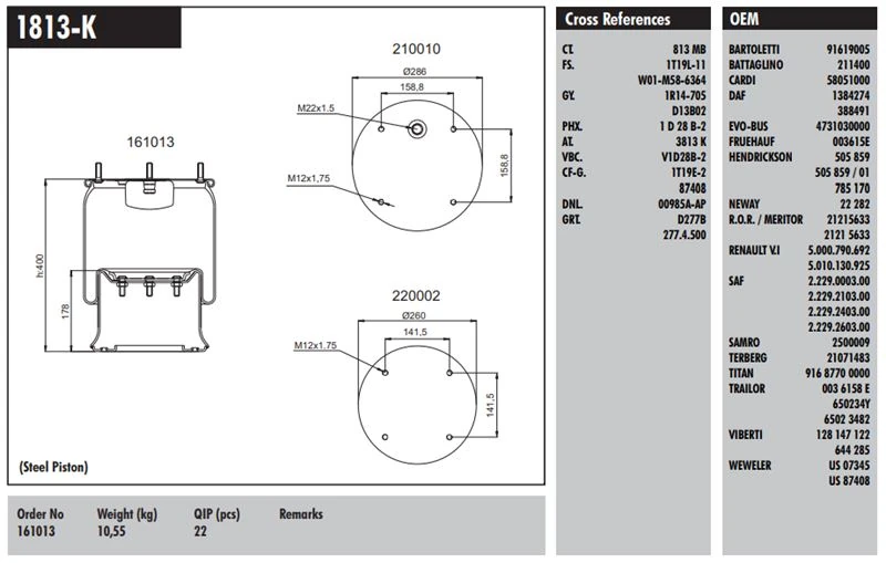 Renault Truck Dingil Korugu Komple Metal Pistonlu Daf-Renault-Kassbohrer-Meritor-Saf - Connect MD 1813-K