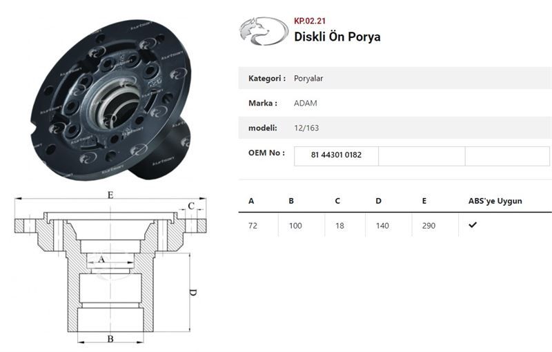 DINGIL PORYASI ÖN TEKER DISKLI   MAN 12/163 - KURTSAN KP.02.21