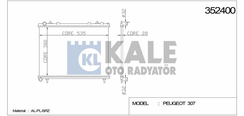 MOTOR RADYATORU P307 C4 MANUEL EW10A (2,0 16V) OLCU: (378*538*26) / (01 06) - KALE 352400