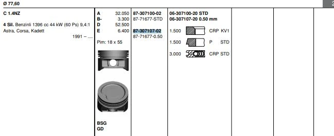 Opel Motor Piston+segman Komple (78,10mm) 0,50 Corsa B Astra F X14xe Astra G X14xe Z14xe - Goetze 8771677050000g