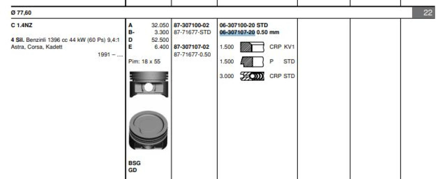 Opel Motor Segmanı Corsa B Astra F (c1,4nz X1,4xe) / (1,4 8v 1,4 16v) / (78,10mm) / (050) - Goetze 63071072g