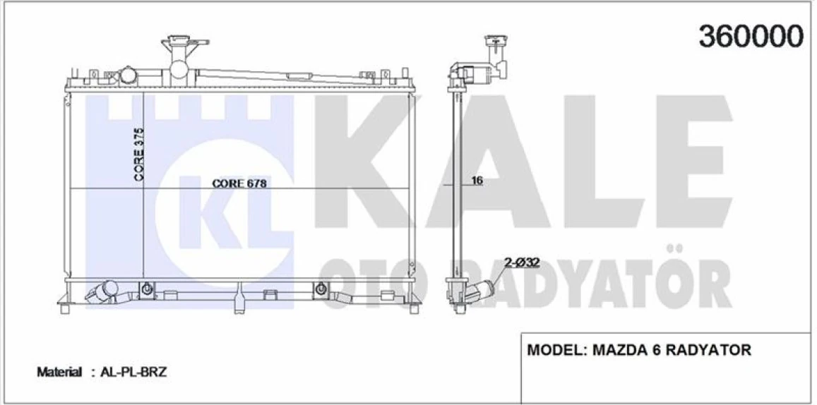 Mazda Motor Su Radyatoru Mazda 6 1,8 2,0 2002 2007 Otomatık Vites - Kale 360000