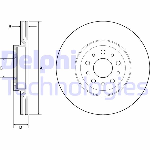 ON FREN AYNASI (DISKI) DOBLO III EGEA 1,3 / 1,6 / 2,0 10>ALFA ROMEO 147 156 (5 BIJON 284MM) - DELPHI BG4797C
