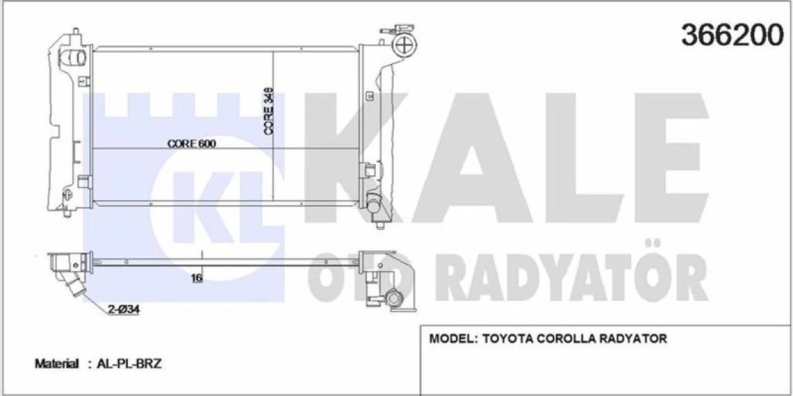 Toyota Motor Su Radyatoru Corolla Vvt I 02>07 Manuel (536x312x13) - Kale 366200