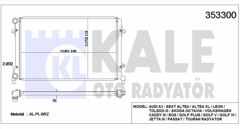 MOTOR RADYATORU (BRAZING) CADDY III GOLF V VI PASSAT A3 LEON OCTAVIA 1,4 TSI 1,6TDI 1,9TDI 2,0TSI 04 - KALE 353300