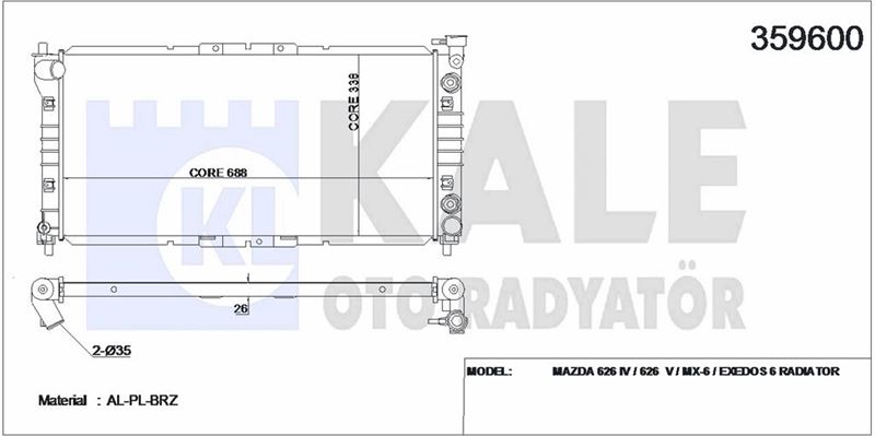 MOTOR SU RADYATORU 626 FS 92>97 MANUEL (680X340X25) - KALE 359600