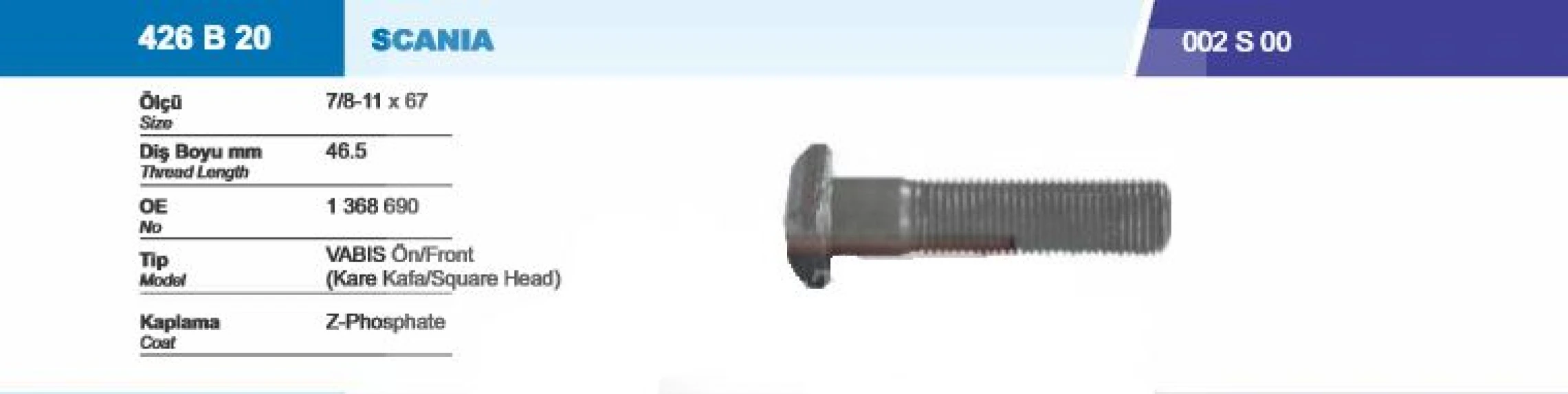 Scanıa Truck Bijon Ve Somunu On Scanıa Vabıs (kare Kafa) 7 / 8 11x32xsw33 - Besel 426b20-002s00