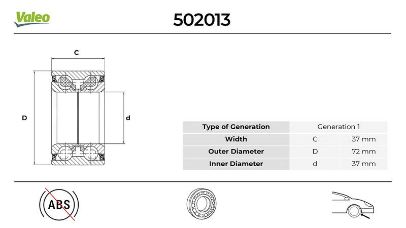 ON TEKER RULMANI DOBLO BRAVA BRAVO LINEA MAREA TEMPRA TIPO 90>ABS SIZ 37mm R19 MEGANE I (BAH0094) - VALEO 502013