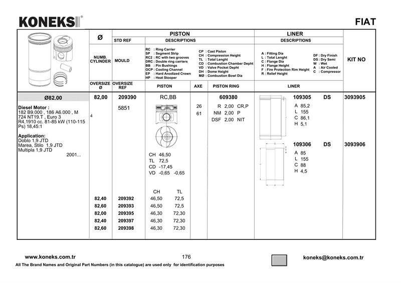 MOTOR PISTON SEGMAN FIAT BRAVA BRAVO II CROMA DOBLO GRANDE PUNTO MAREA SEDICI STILO 1.9 JTD 01> ALFA - KONEKS 209392