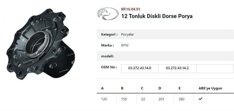 DINGIL PORYASI  BPW RÖMORK 9 TON JUMBO ECO PLUS ÇAKMA - KURTSAN KP.16.01.04