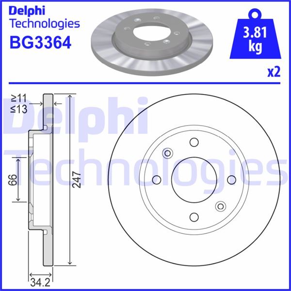 ON FREN DISK AYNASI XSARA 1,4 TUD5 P206 P306 1,4 8V (HAVA SOGUTMASIZ) - DELPHI BG3364