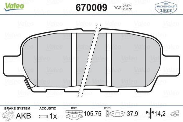 ARKA FREN BALATASI NISSAN QASHQAI J10 07-13 XTRAIL 07-13 PARTHFINDER 13-> KOLEOS 08-> JUKE 10->SUZUK - VALEO 670009