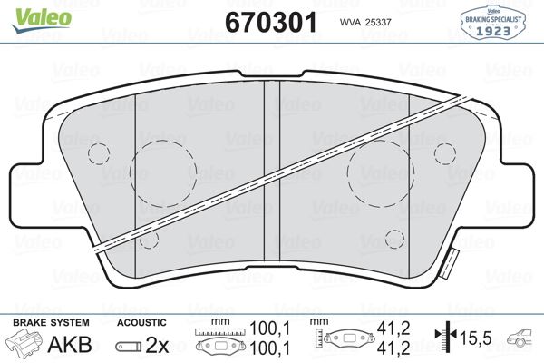 ARKA FREN BALATASI HYUNDAI ACCENT BLUE 11-> ELANTRA 11-> I40 11-> I30 11-> OPTIMA 11-15 RIO 11-> CEE - VALEO 670301