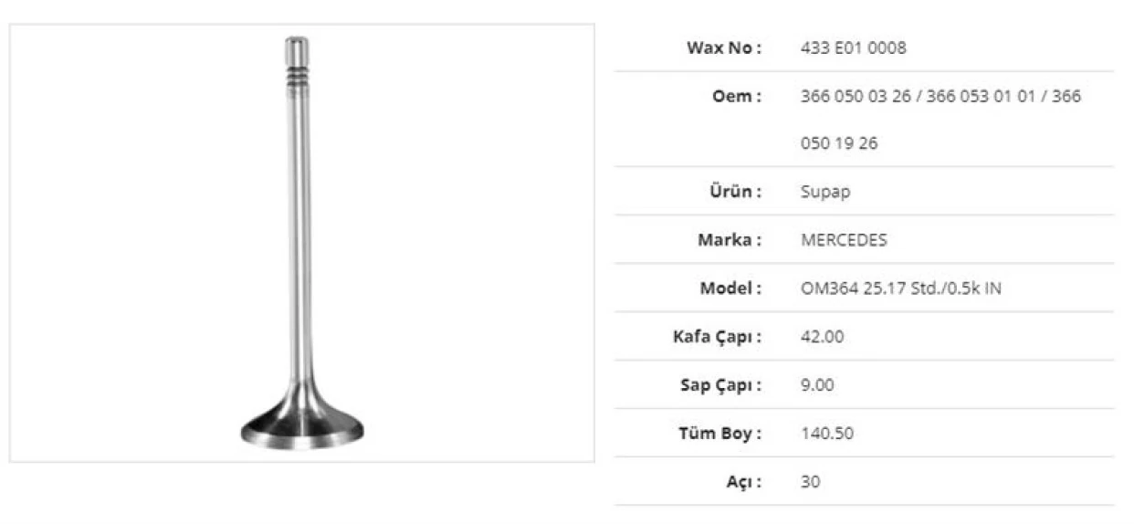 Mercedes Truck Subap Emme Mercedes Om364 25.17 Std./0.5k 42kx9sx140,5bx30a (6adet) - Wax 433 E01 0008