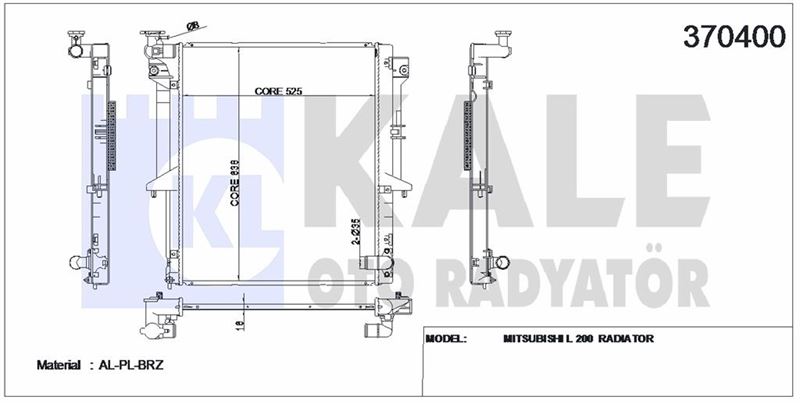MOTOR SU RADYATORU MITSUBISHI L200 06>15 4D56 4X4 MANUEL VITES (640X535X18) - KALE 370400